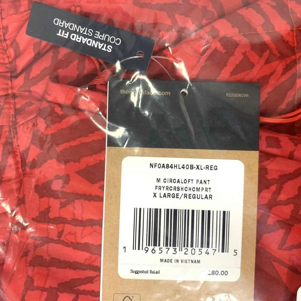 North Face Circaloft Pants Mens XL Red Print Insulated Packable Winter NEW w/TAG